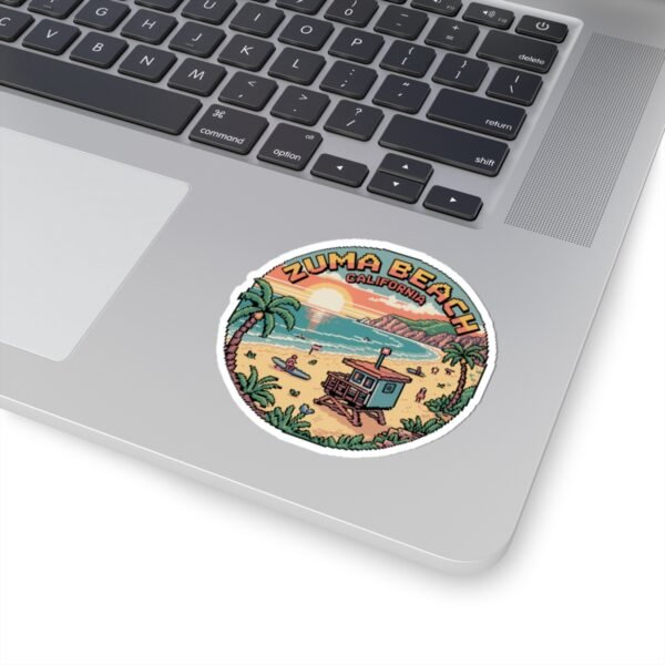 Zuma Beach California Sticker - Pixel Art Sunset Decal, Retro Coastal Surf Design, Ocean Vibes Vinyl Sticker
