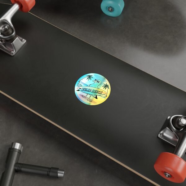 Zuma Beach Holographic Sticker - Cool Seagull Surfboard, Retro Summer Vibes, California Coastal Decor, Laptop & Water Bottle Vinyl Decal