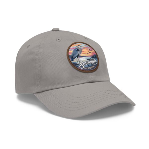 Sausalito California Hat - Leather Patch Cap with Heron & Coastal Sunset, Retro Bay Area Souvenir, Unique Travel Gift Dad Hat