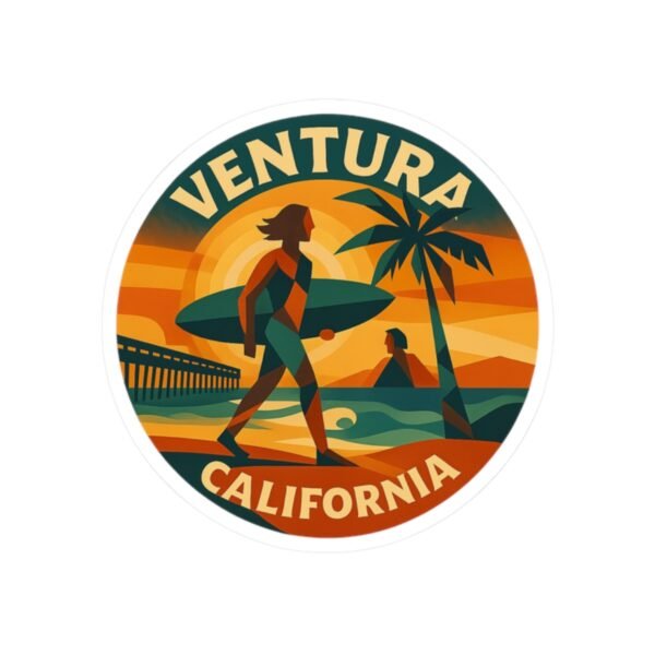 8299916030141558827_1200.jpeg Ventura California Surf Sunset Sticker - Retro Round Beach Decal, Artistic Coastal Vibes, Waterproof Vinyl for Laptops and Bottles