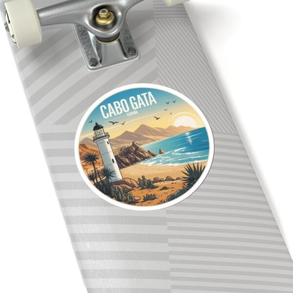 Cabo de Gata Spain Sticker - Retro Lighthouse Coastal Decal, Vintage Mediterranean Sunset Art, Spanish Travel Souvenir Gift