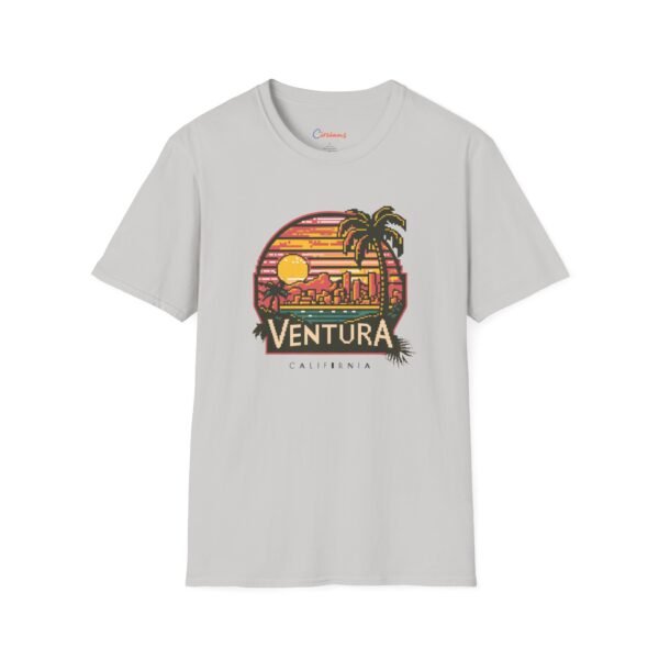 Ventura Sunset Pixel Art California Dream Unisex Softstyle T-Shirt, Graphic Tee, Vintage Style Shirt, Retro Tshirt, Beach Lover Gift
