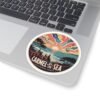 Carmel-by-the-Sea Sticker - California Coast Sunset Art, Retro Coastal Design with Sailboat and Seagulls, Vintage Round Travel Souvenir