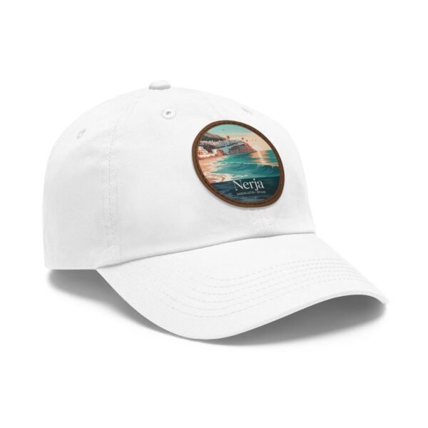 8375434926517019125_2048.jpeg Nerja Spain Hat - Coastal Sunset Leather Patch Cap | Andalucía Beachwear Gift for Travelers, Surfers & Dreamers