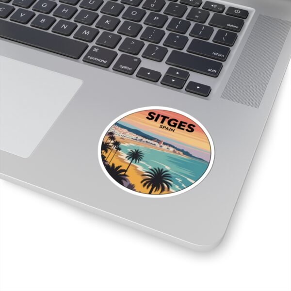 Sitges Spain Sticker - Retro Sunset Beach Art, Mediterranean Travel Decal, Spanish Coastal Town Souvenir, Palm Trees Ocean View
