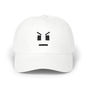 Pixel Art Angry Face Hat - Embroidered Funny Baseball Cap, Minimalist 8-Bit Gamer Hat, Unique Pixel Expression Cap, Unisex Adjustable Hat