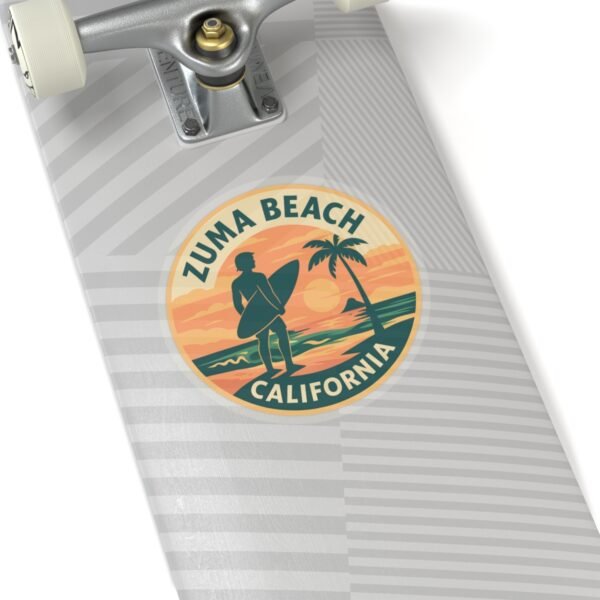 Zuma Beach, California - Vintage Sunset Emblem Sticker | Surf Design, Travel Souvenir, Coastal Vibes