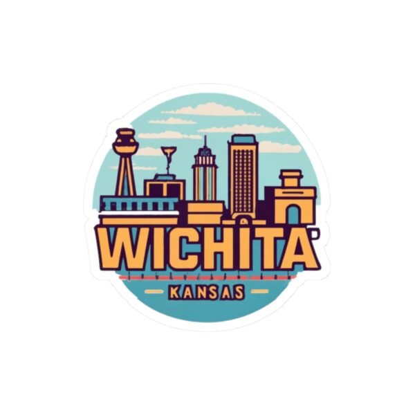 Wichita, KS City Drawing Stickers - Kiss-Cut Sticky Decals, Labels for Laptop, Water Bottle, Planner, Scrapbook, Travel Journal