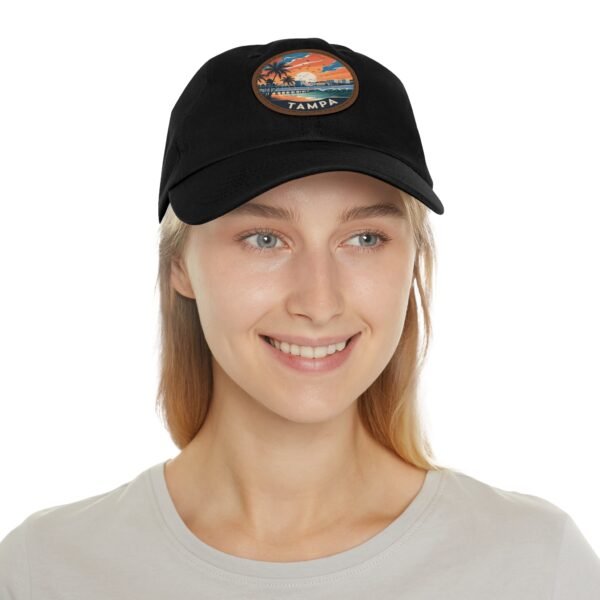 Tampa Florida Hat - Premium Dad Cap with PU Leather Patch, Coastal Sunset Design, Retro Travel Souvenir & Beach Gift
