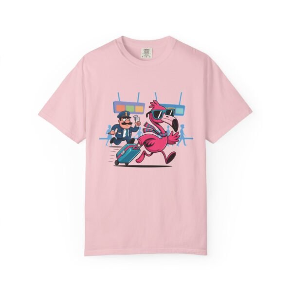 Funny Flamingo T-Shirt - Passport Problems Graphic Tee, Travel Humor Front & Back Print Shirt, Quirky Bird Streetwear Gift