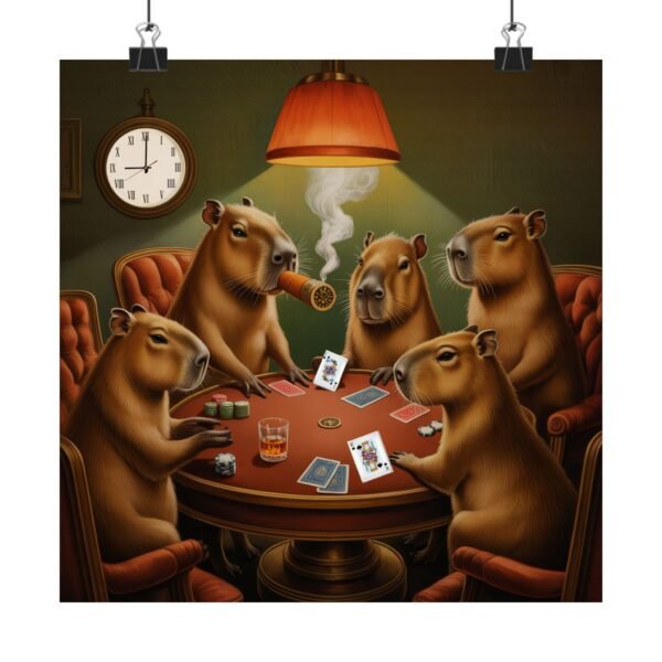 Capybara Poker Night - Matte Vertical Art Print | Funny Animal Wall Art | Retro Vibes | Game Room Decor | Unique Gift for Men