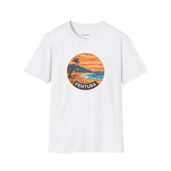 Ventura California Sunset Softstyle T-Shirt, Beach Lover Tee, Coastal Sunset Shirt, Ocean Vibes Top, Vacation Tshirt