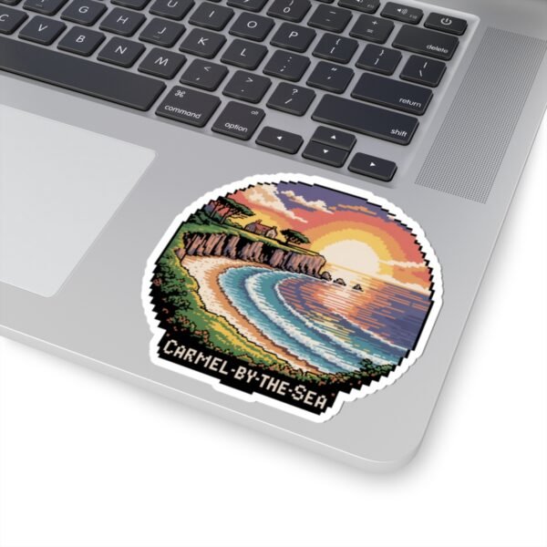 Carmel-by-the-Sea Sticker - Pixel Art Sunset Beach Cliffside and Ocean Waves Design - Retro California Coastal Travel Souvenir Decal