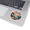 Carmel-by-the-Sea Sticker - California Coast Sunset Art, Retro Coastal Design with Sailboat and Seagulls, Vintage Round Travel Souvenir