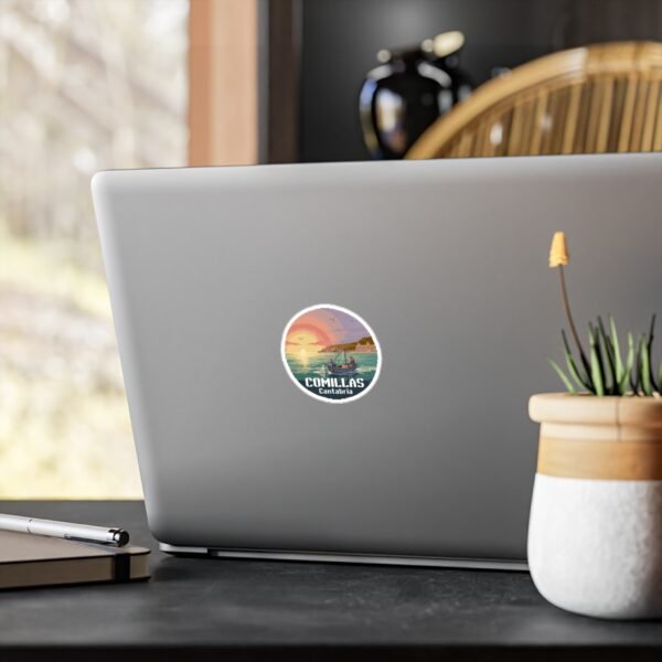 Comillas Spain Sticker: Fishermen Boat Sunset Pixel Art