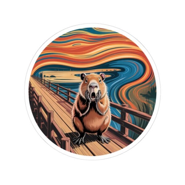 The Capy Scream Vinyl Sticker - Funny Capybara Art Inspired by The Scream | Round Waterproof Decal for Laptops, Journals & Gifts