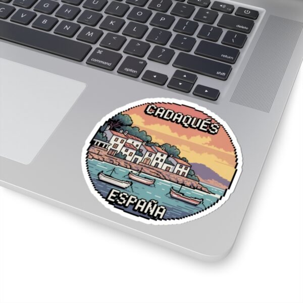 Cadaqués Spain Pixel Art Sticker - Retro Round Vinyl Sticker, Travel Souvenir, Costa Brava Spain Gift, Aesthetic Gaming Style
