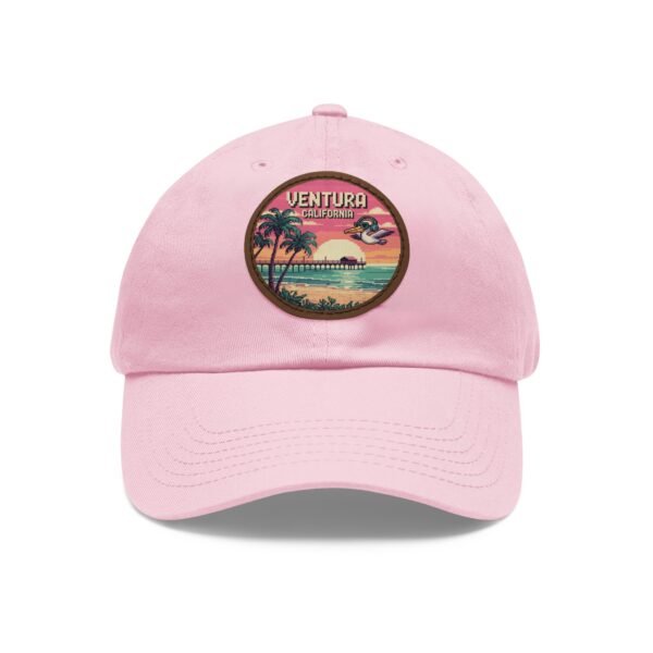 Ventura California Pixel Art Hat - Retro Coastal Leather Patch Cap with Sunset Beach Scene | California 8-Bit Design Gift