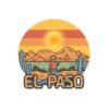 El Paso Texas Sticker - Retro Western Desert Decal with Cowboy & Cactus, Sunset Mountain Art, Southwestern Travel Souvenir