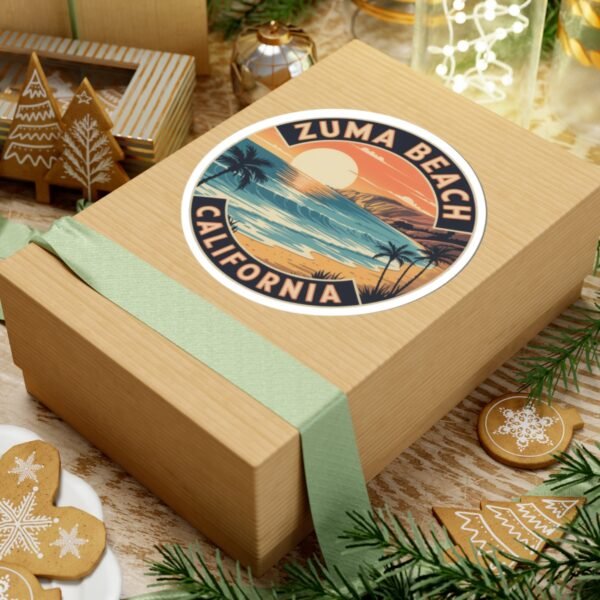 Zuma Beach California Sticker - Retro Sunset Coastal Decal, Surf Art Vinyl Sticker, Summer Vibes Gift