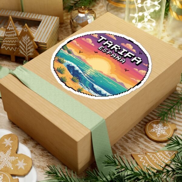 8989769552236710464_1200.jpeg Tarifa España Sticker - Pixel Art Sunset Coastal Beach Design, Retro Travel Badge Vinyl Decal for Laptop, Water Bottle