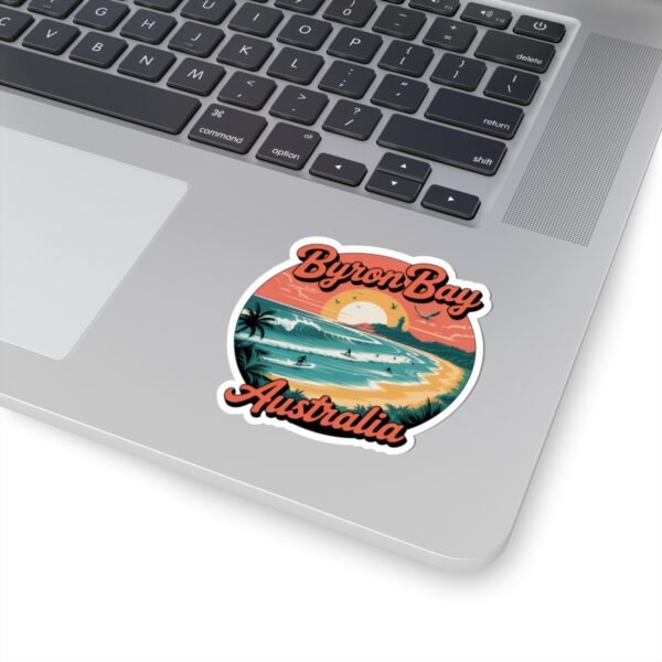Byron Bay Australia Sticker - Retro Surf Travel Design with Sunset, Lighthouse & Palm Trees - Vintage Coastal Beach Souvenir