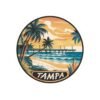 Tampa Florida Sticker - Retro Coastal Pier Art with Palm Trees, Ocean Waves and Sunset Beach Scene - Vintage Travel Souvenir
