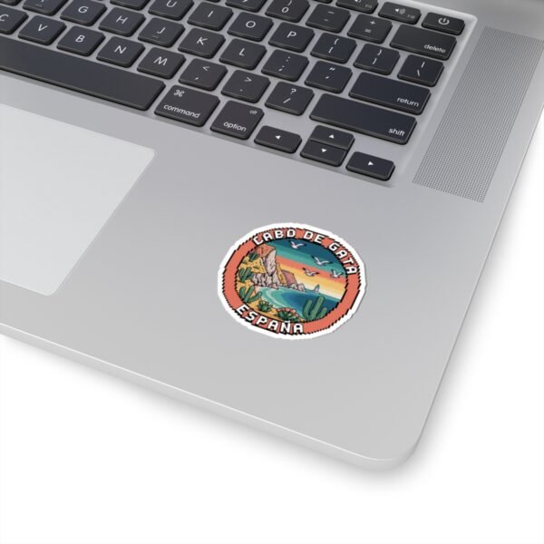 Cabo de Gata Spain Sticker - Retro Pixel Art Travel Badge with Cliffs, Lighthouse & Cactus - Vintage Mediterranean Souvenir Decal