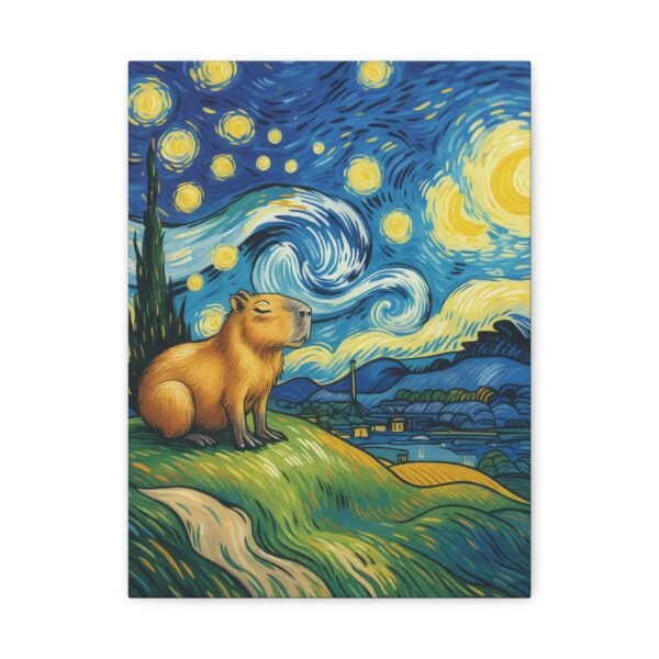 Canvas Print, Capybara Art - Tranquil Night Landscape Wall Decor, Whimsical Animal Illustration, Capybara Nation Collection, Nature Lover