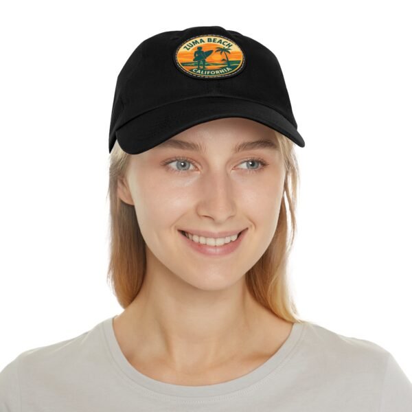 Zuma Beach California Hat - Leather Patch Sunset Surf Cap with Palm Tree, Retro Coastal Baseball Dad Hat, City Vibes Travel Souvenir