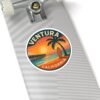 Ventura California Sunset Sticker - Round Beach Decal, Retro Coastal Surf Art, Ocean Travel Gift, Laptop & Water Bottle Vinyl