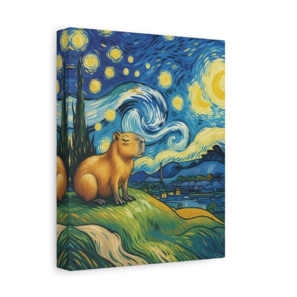 Canvas Print, Capybara Art - Tranquil Night Landscape Wall Decor, Whimsical Animal Illustration, Capybara Nation Collection, Nature Lover