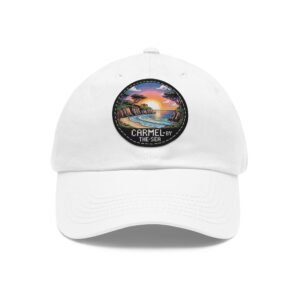 Carmel by the Sea Hat - Pixel Art Sunset Leather Patch Cap, California Coastal Retro Style, Unique Vintage Travel Gift