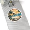 Tampa Florida Sticker - Retro Coastal Pier Art with Palm Trees, Ocean Waves and Sunset Beach Scene - Vintage Travel Souvenir