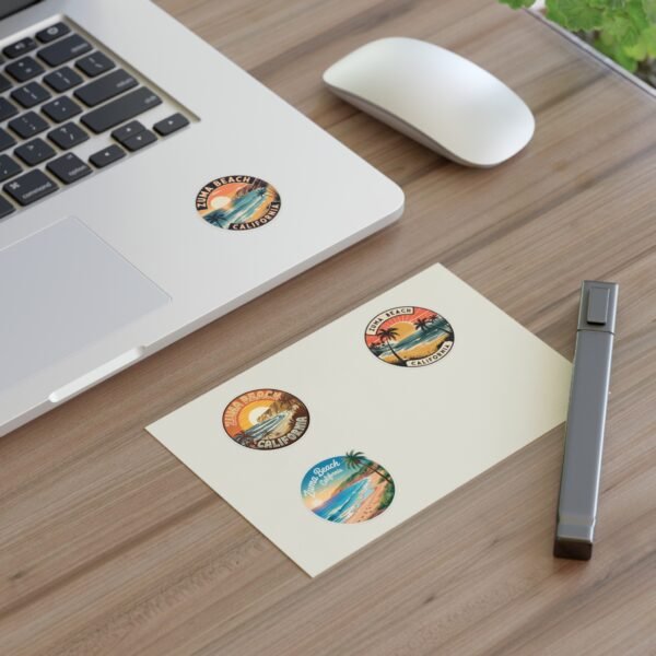 Zuma Beach California Sticker Pack - Set of 4 Retro Coastal Sunset Designs with Palm Trees and Ocean Vibes, Surf Travel Gift Idea
