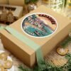 Cadaqués España Sticker - Retro Coastal Travel Art with Boats, Sunset and Mediterranean Village - Vintage Style Spanish Souvenir