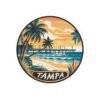 Tampa Florida Sticker - Retro Coastal Pier Art with Palm Trees, Ocean Waves and Sunset Beach Scene - Vintage Travel Souvenir
