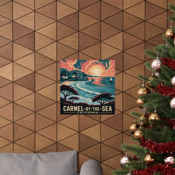 Carmel-by-the-Sea Poster - Retro California Coast Wall Art, Sunset Ocean View, Travel Print, Coastal Decor, Vintage Style Illustration