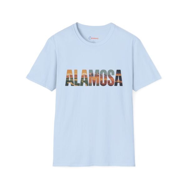 Alamosa Colorado T-Shirt - Retro Mountain & Desert Lettering Design, Great Sand Dunes Graphic Tee, Unisex Soft Cotton Shirt for Hikers