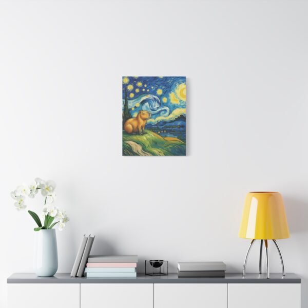 Canvas Print, Capybara Art - Tranquil Night Landscape Wall Decor, Whimsical Animal Illustration, Capybara Nation Collection, Nature Lover