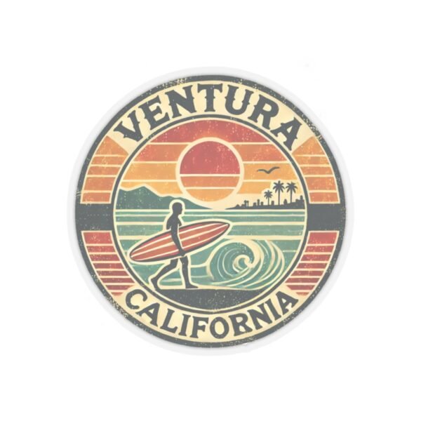 Vintage Surfing Kiss-Cut Stickers - Retro Ventura, California Design, Retro Surf Stickers, Beach Lover Gift, Travel Sticker, Scrapbook
