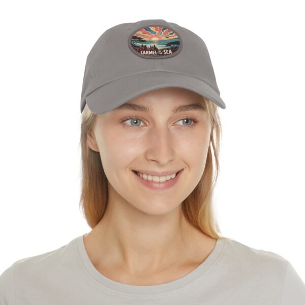 Carmel by the Sea Hat - Vibrant Sunset Leather Patch Cap, California Coastal Design, Retro Ocean View Travel Souvenir Gift