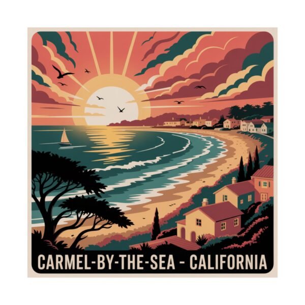 9882932686061747402_2048.jpeg Carmel-by-the-Sea Poster - Retro California Sunset Wall Art with Ocean, Sailboat & Seagulls - Coastal Vintage Travel Print Decor