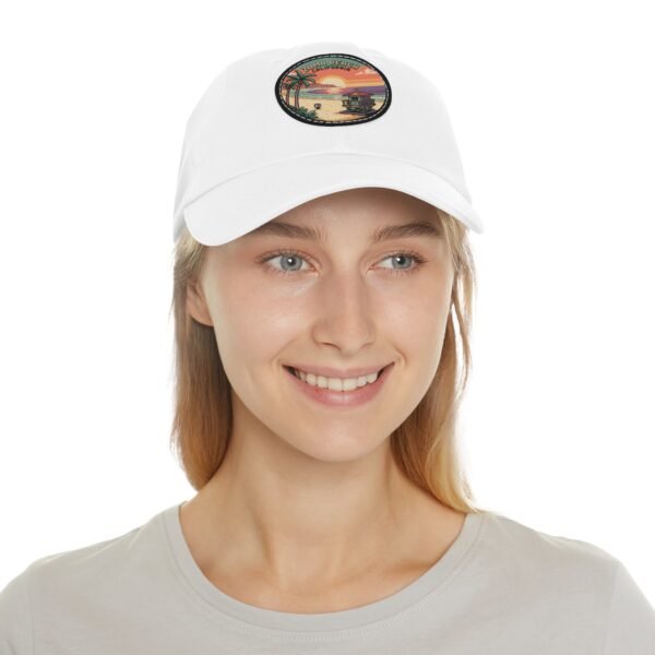 Zuma Beach California Hat - Retro Sunset Leather Patch Cap, Pixel Art Coastal Dad Hat, Malibu Surf Style Beachwear